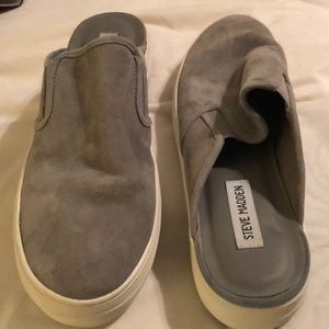 Grey suede mules